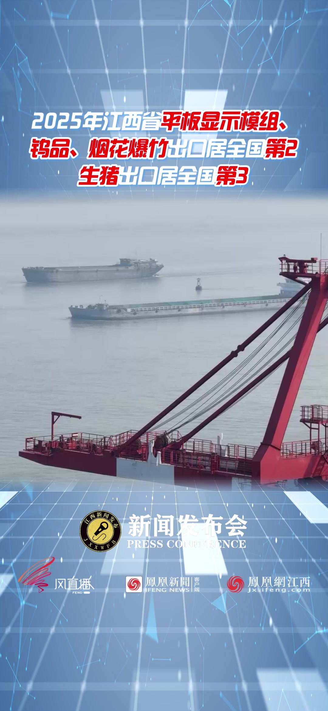 2025年江西省平板显示模组、钨品、烟花爆竹出口居全国第2 生猪出口居全国第3