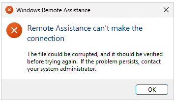 Remote Assistance can't make the connection