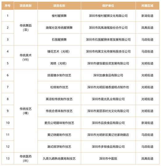 光明区第三批区级非物质文化遗产代表性项目名录(共13项)