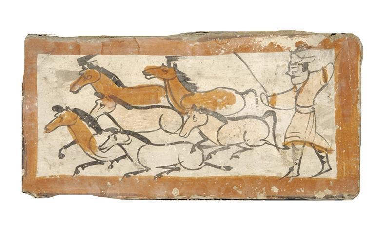 嘉峪关果园新城魏晋十六国墓出土的“牧马”彩绘壁画砖