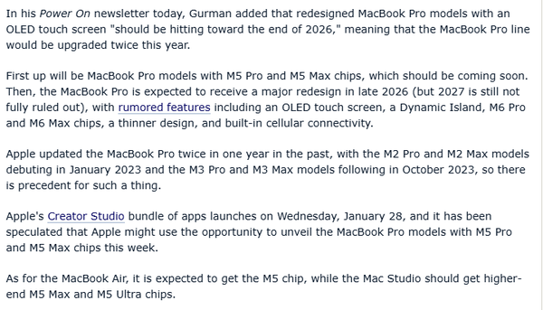 传苹果今年将两度升级MacBook Pro 支持蜂窝网络连接