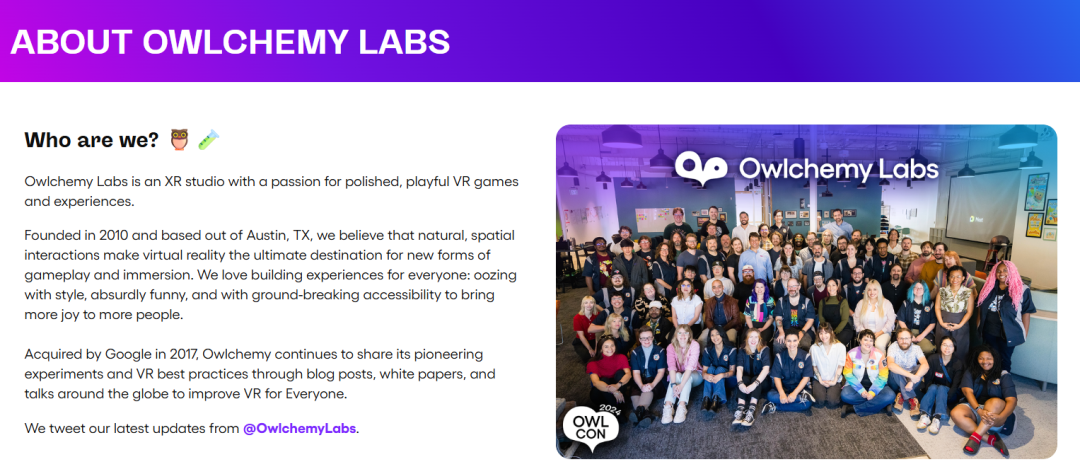 ▲Owlchemy Labs工作室介绍（图源：Owlchemy Labs官网）