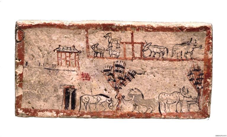 嘉峪关果园新城1号墓出土的“坞堡”彩绘壁画砖