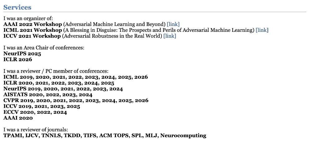 ▲庞天宇多次担任顶会、期刊审稿人