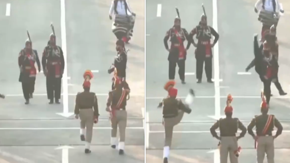 印巴边境举行降旗仪式，两国士兵高抬腿“激情斗舞”