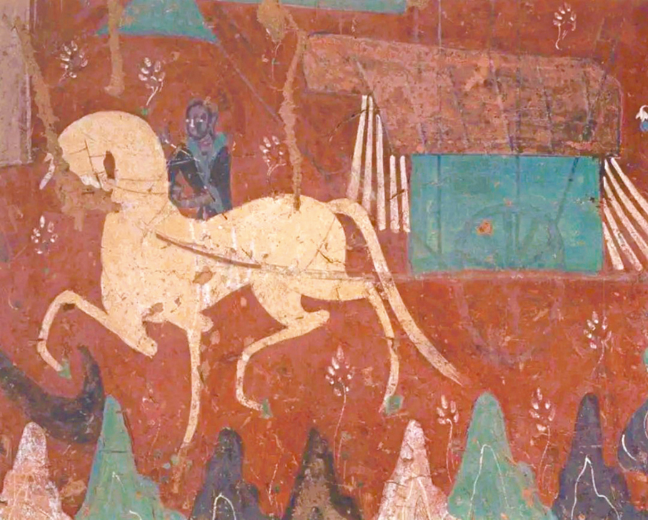 ●257窟《鹿王本生》中為國王拉車的白馬特別有個性　作者供圖