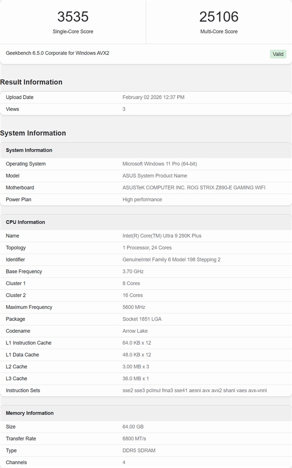 Intel旗舰酷睿Ultra 9 290K Plus最新跑分：单核提升10%、多核提升11%