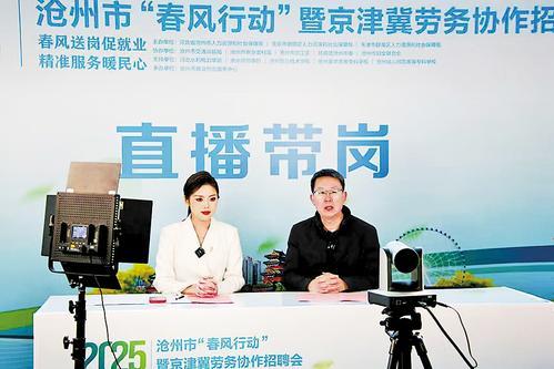 沧州市人社局在2025年“春风行动”暨京津冀劳务协作招聘会开展直播带岗。