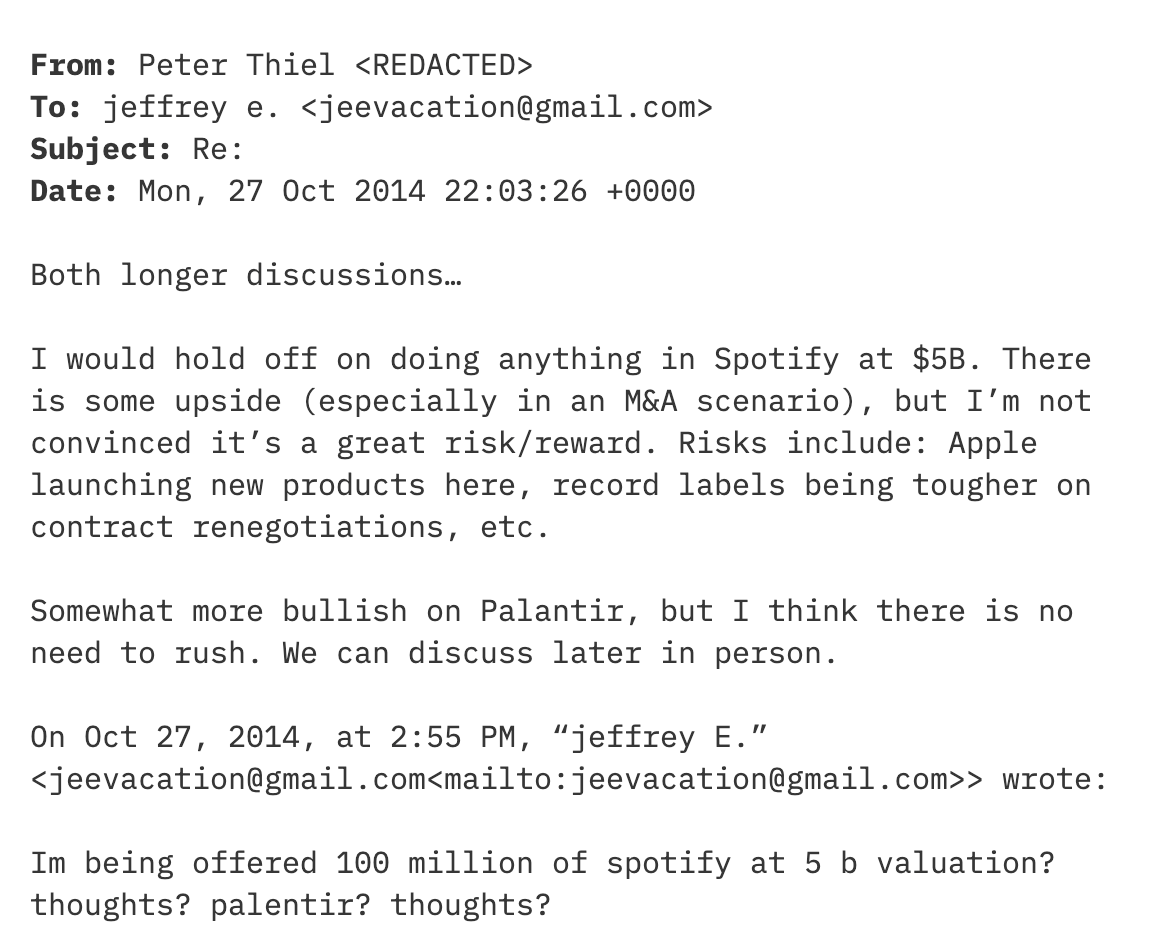 爱泼斯坦征询蒂尔的投资建议