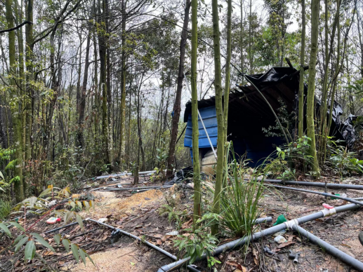 △山场发现有注管、工棚