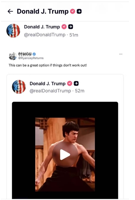 特朗普突然转发了一个李小龙的视频