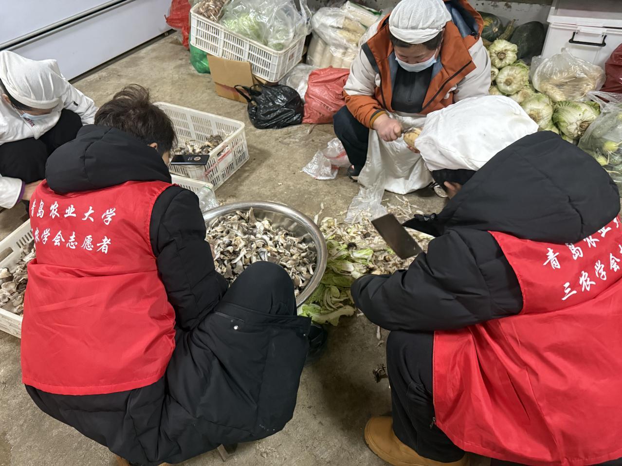 图 团队成员在帮忙洗碗择菜