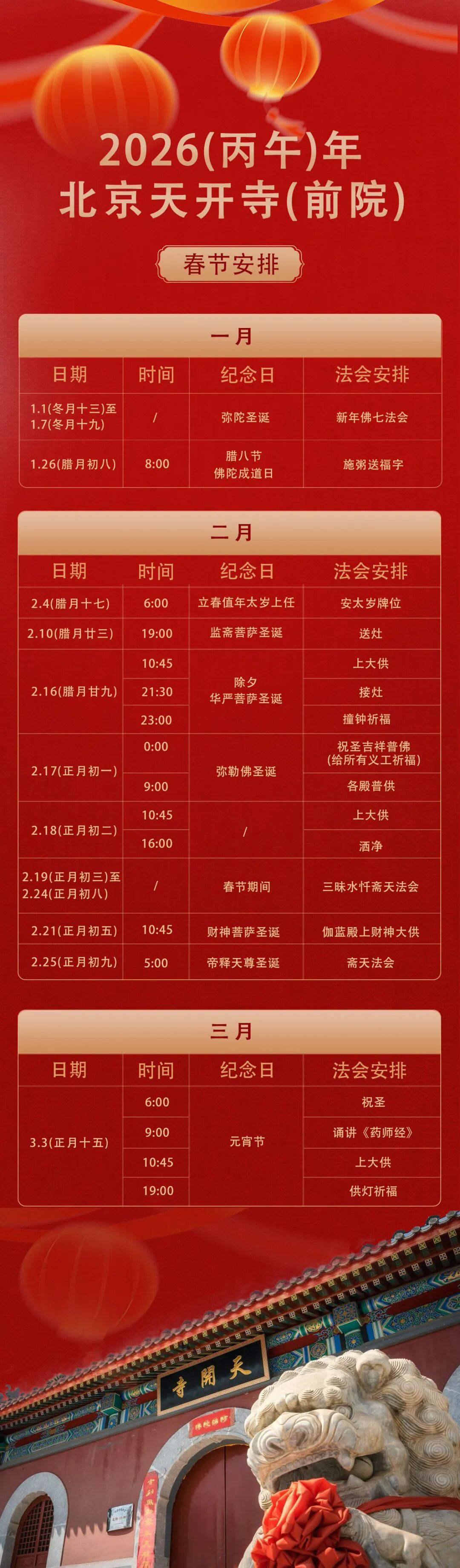 收藏备用！2026各地寺院春节开放时间与活动一览表