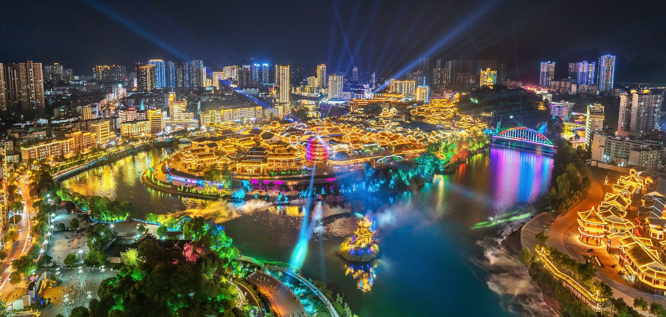 贵州铜仁夜景航拍