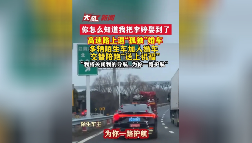 “你怎么知道我把李婷娶到了”高速路上遇见“孤独”远嫁婚车多辆陌生车加入婚车交替陪跑“送上祝福”“我将关闭我的导航为你护航”