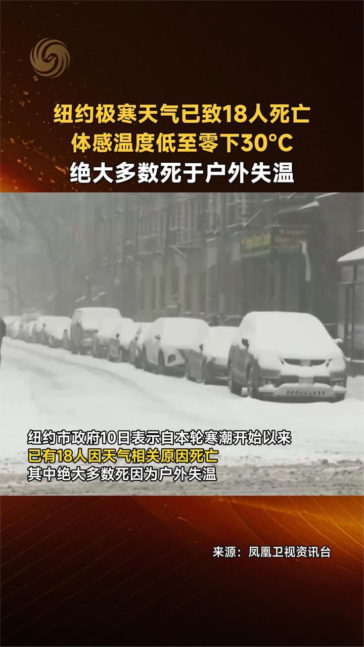 纽约极寒天气已致18人死亡 体感温度低至零下30℃