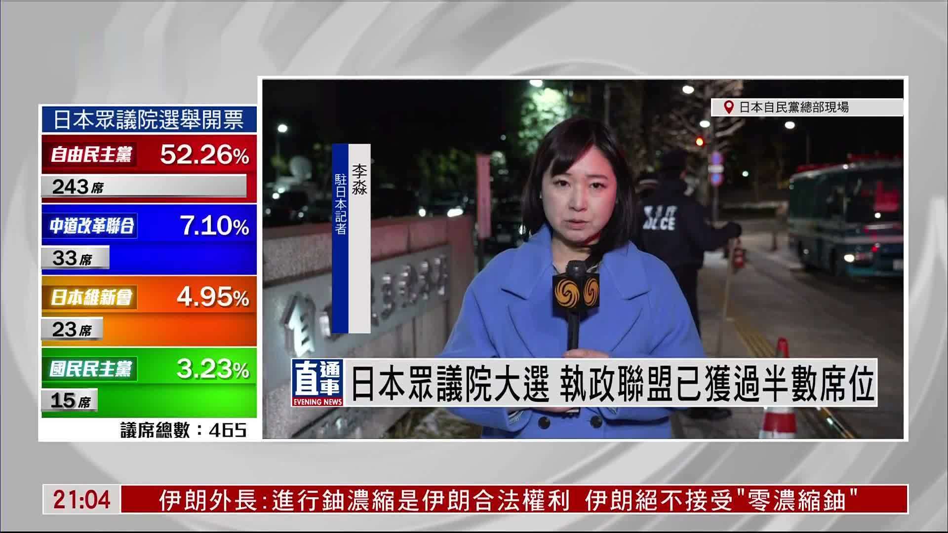 记者连线｜日本众议院大选 执政联盟已获过半数席位