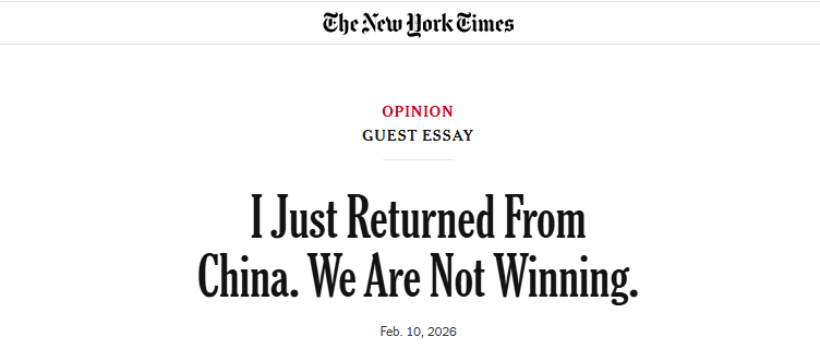 纽约时报刊文:我刚从中国回来,我们没赢