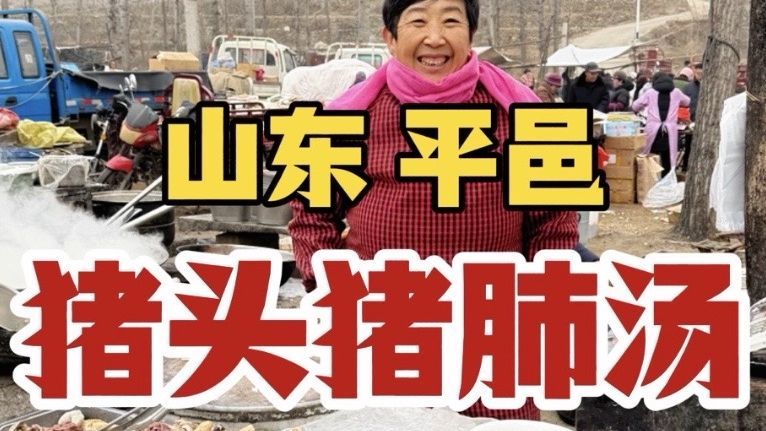 山东临沂农村大集猪头猪肺汤，猪肺猪肝猪肠一锅煮，20元买一盆