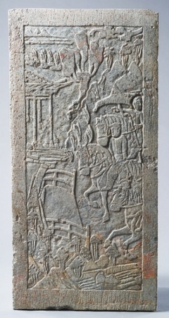 贴金彩绘屏风式石棺床车马出行