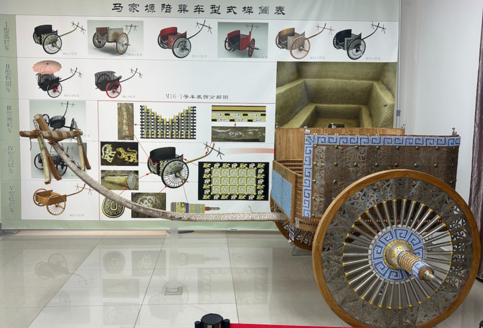 甘肃省文物考古研究所内陈列的原工艺、原材料复制的马车（M14-1号车）（图/澎湃新闻记者摄）