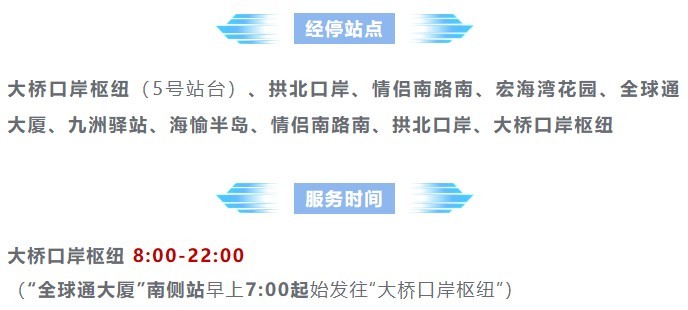 2月22日（正月初六）起，新开全球通大厦往返大桥口岸专线。