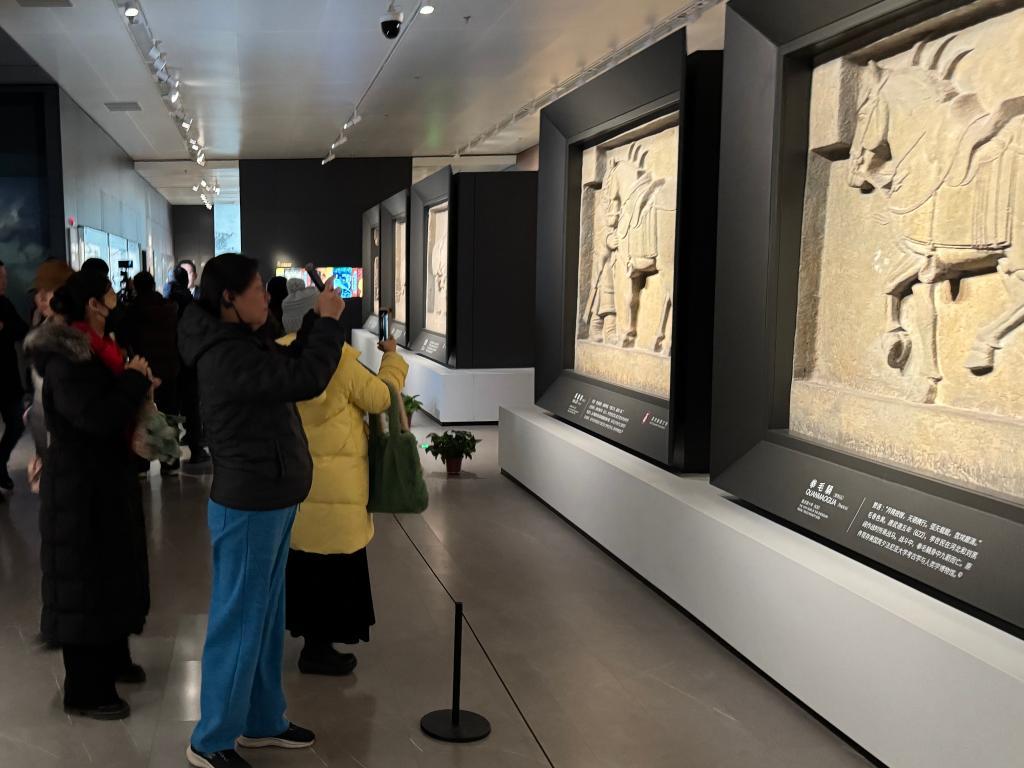 春节前夕，游客在碑林博物馆参观昭陵六骏。 宗家旭 摄