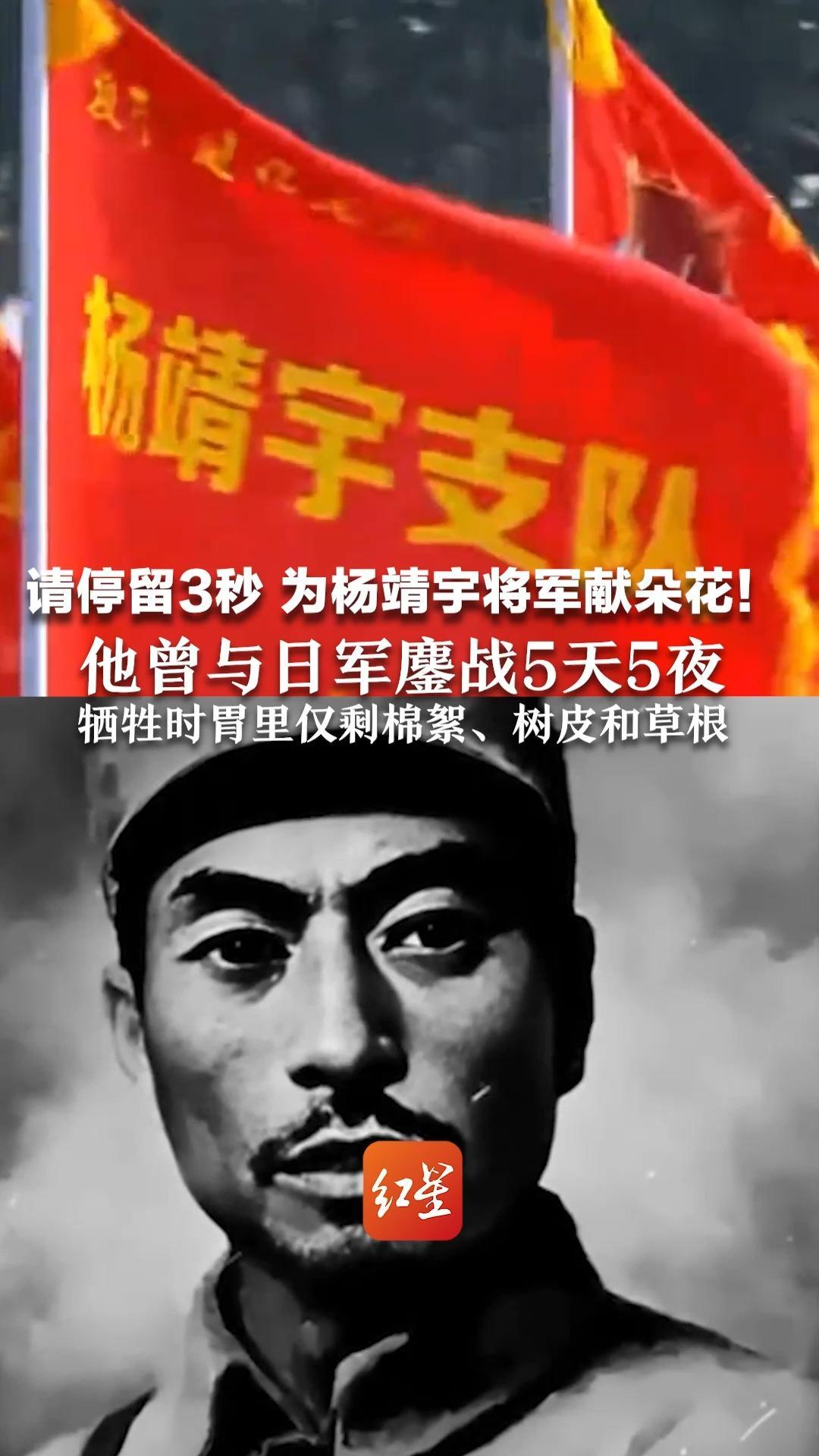 请停留3秒 为杨靖宇将军献朵花！他曾与日军鏖战5天5夜   牺牲时胃里仅剩棉絮、树皮和草根   86年后杨靖宇支队战旗仍飘扬