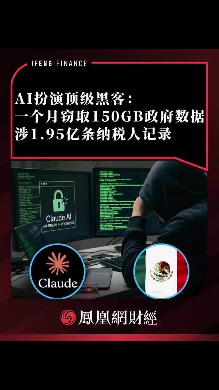 AI扮演顶级黑客：一个月窃取150GB政府数据 #ai #黑客 #墨西哥 #纳税人 #claude