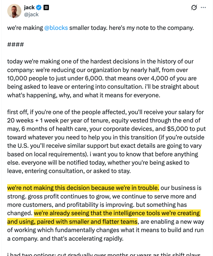 “科幻小说”血洗美股、Block因为AI而裁员近一半