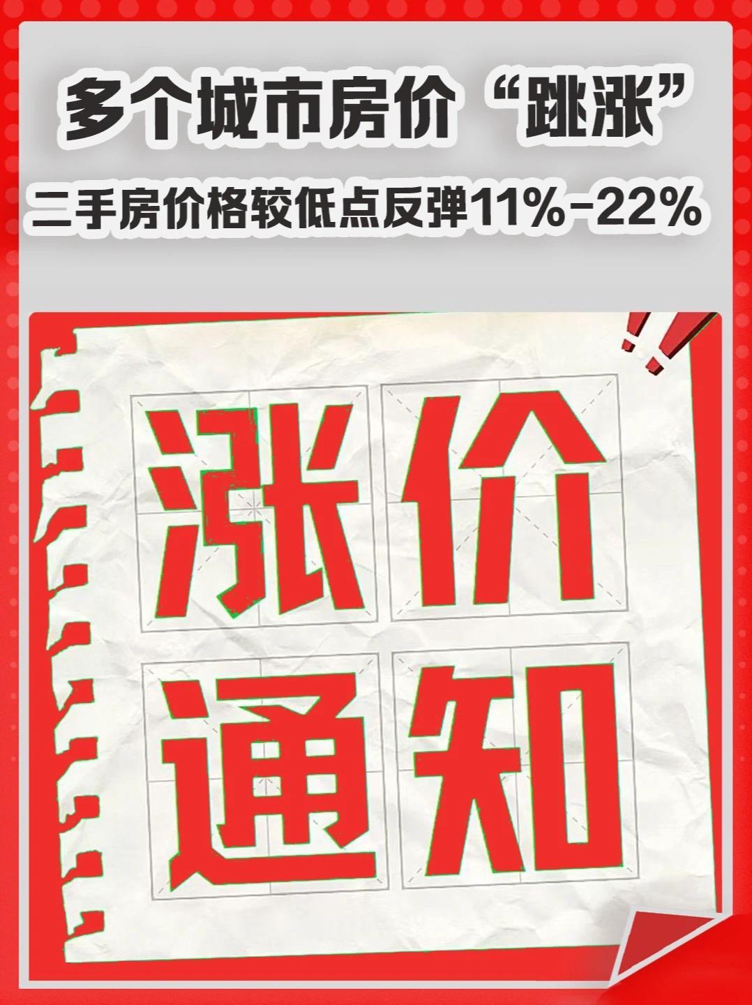 多个城市房价“跳涨”，二手房价格相较低点反弹11%-22%！#房价  #二手房  #涨价  #反弹  #买房