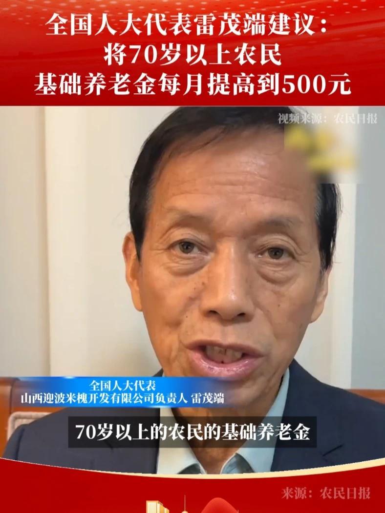 人大代表雷茂端：将70岁以上农民基础养老金每月提高到500元 #养老金 #农民