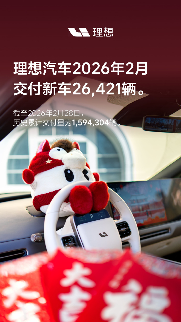 理想汽车2月交付26421辆