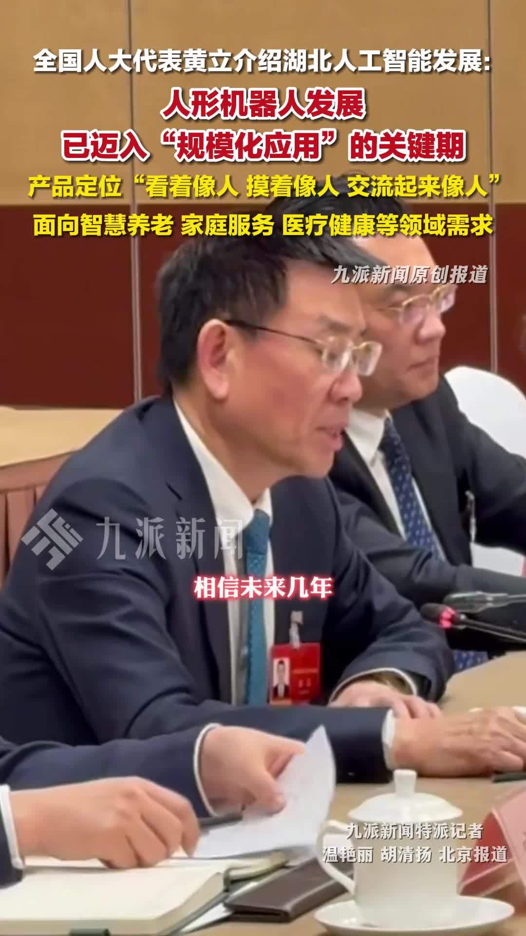 全国人大代表黄立介绍湖北人工智能发展，迈入规模化应用的关键期