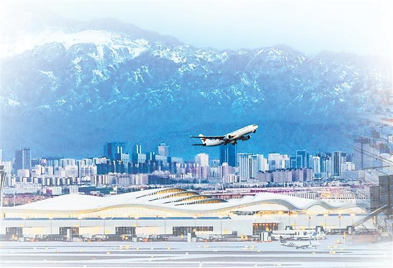 一架客机从乌鲁木齐天山国际机场北航站区起飞 蔡增乐