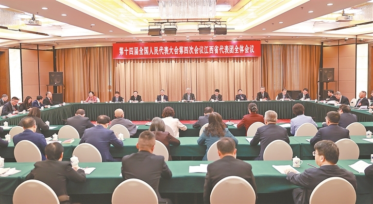 十四届全国人大四次会议江西代表团举行全体会议 推选尹弘为团长 叶建春等为副团长