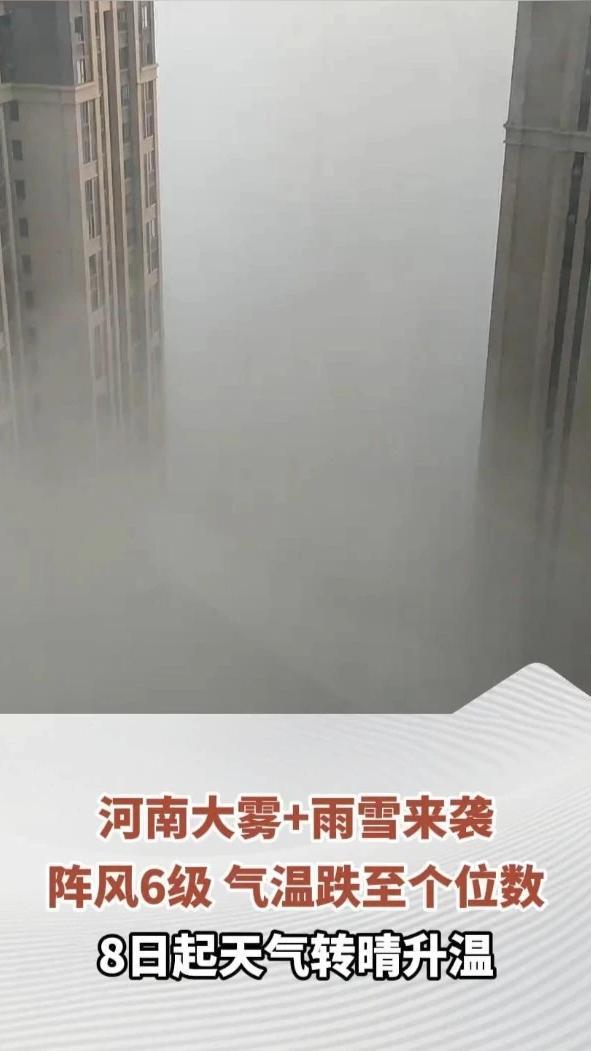 河南大雾+雨雪来袭，阵风6级，气温跌至个位数，8日起天气转晴升温