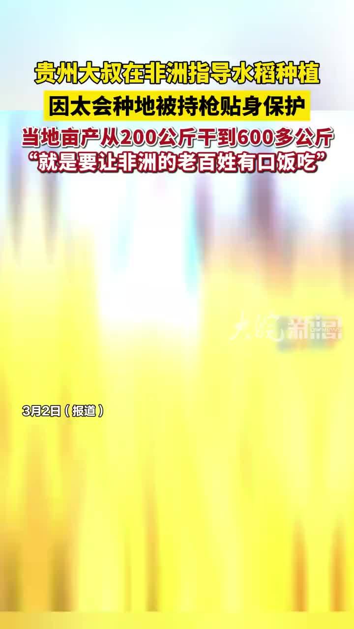 贵州大叔在非洲指导水稻种植，因太会种地被持枪贴身保护， 当地亩产从200公斤干到600多公斤， “就是要让非洲的老百姓有口饭吃”