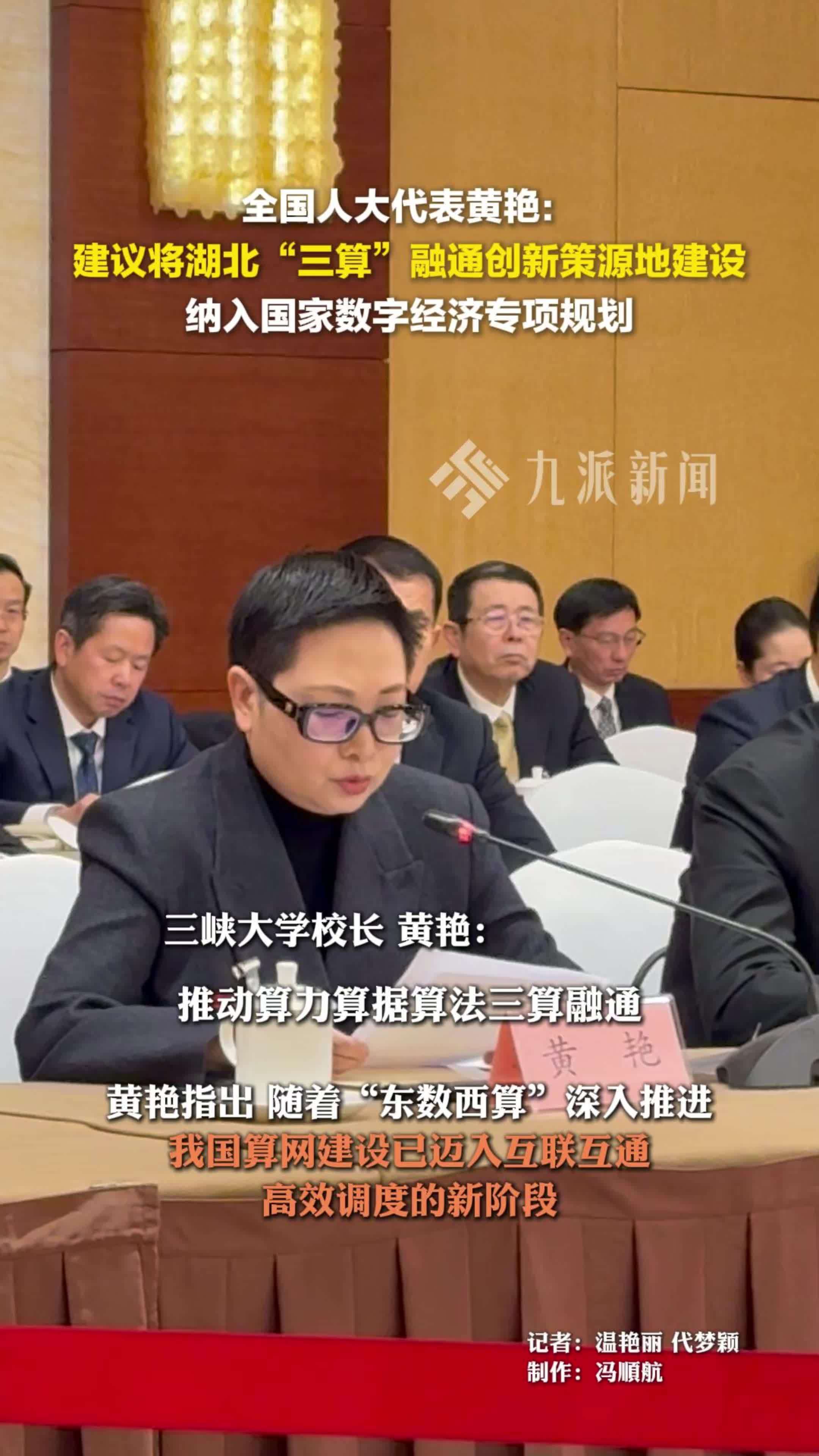 3月6日，全国人大代表黄艳：建议将湖北“三算”融通创新策源地建设