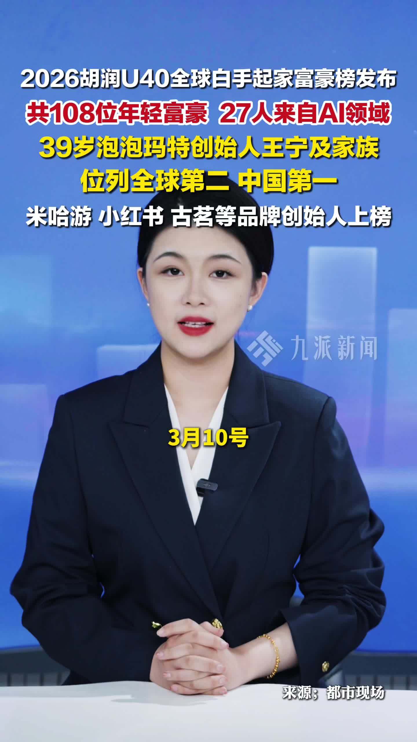 2026胡润U40全球白手起家富豪榜发布