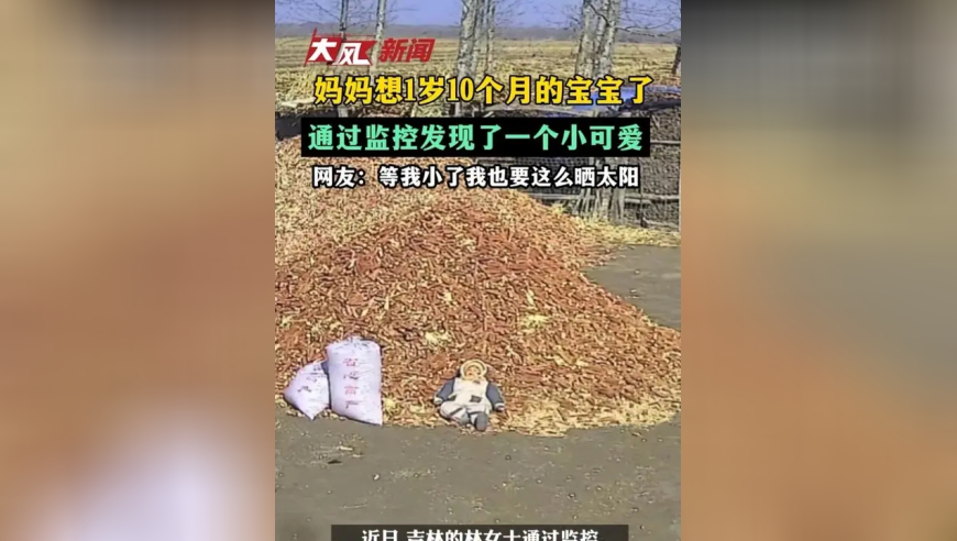 妈妈想1岁10个月的宝宝了，通过监控发现了一个小可爱，网友：等我小了我也要这么晒太阳