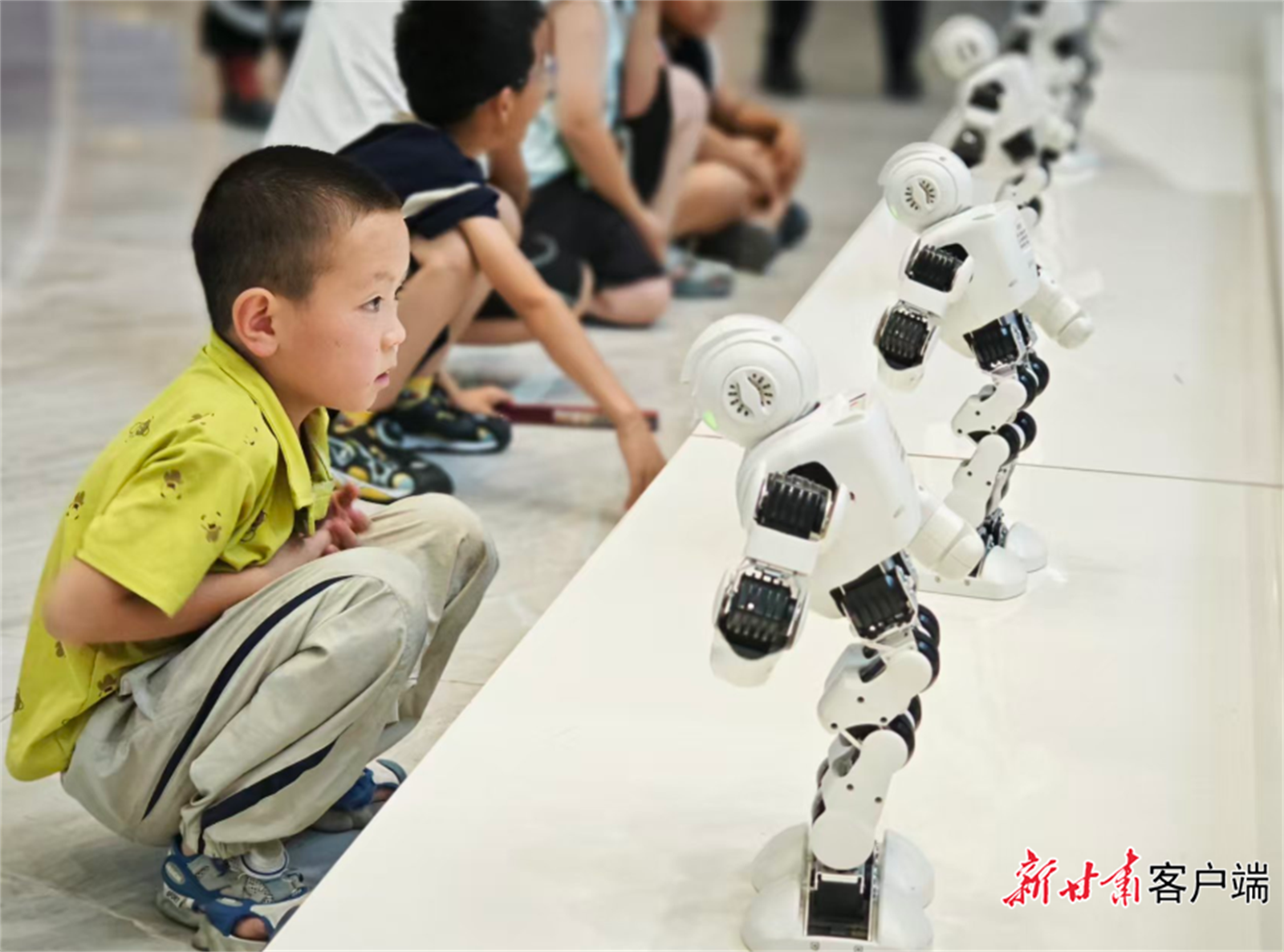 在永靖县鹭岛青少年活动中心,孩子们聚精会神观看机器人表演。新甘肃·甘肃日报记者 吴涵 摄