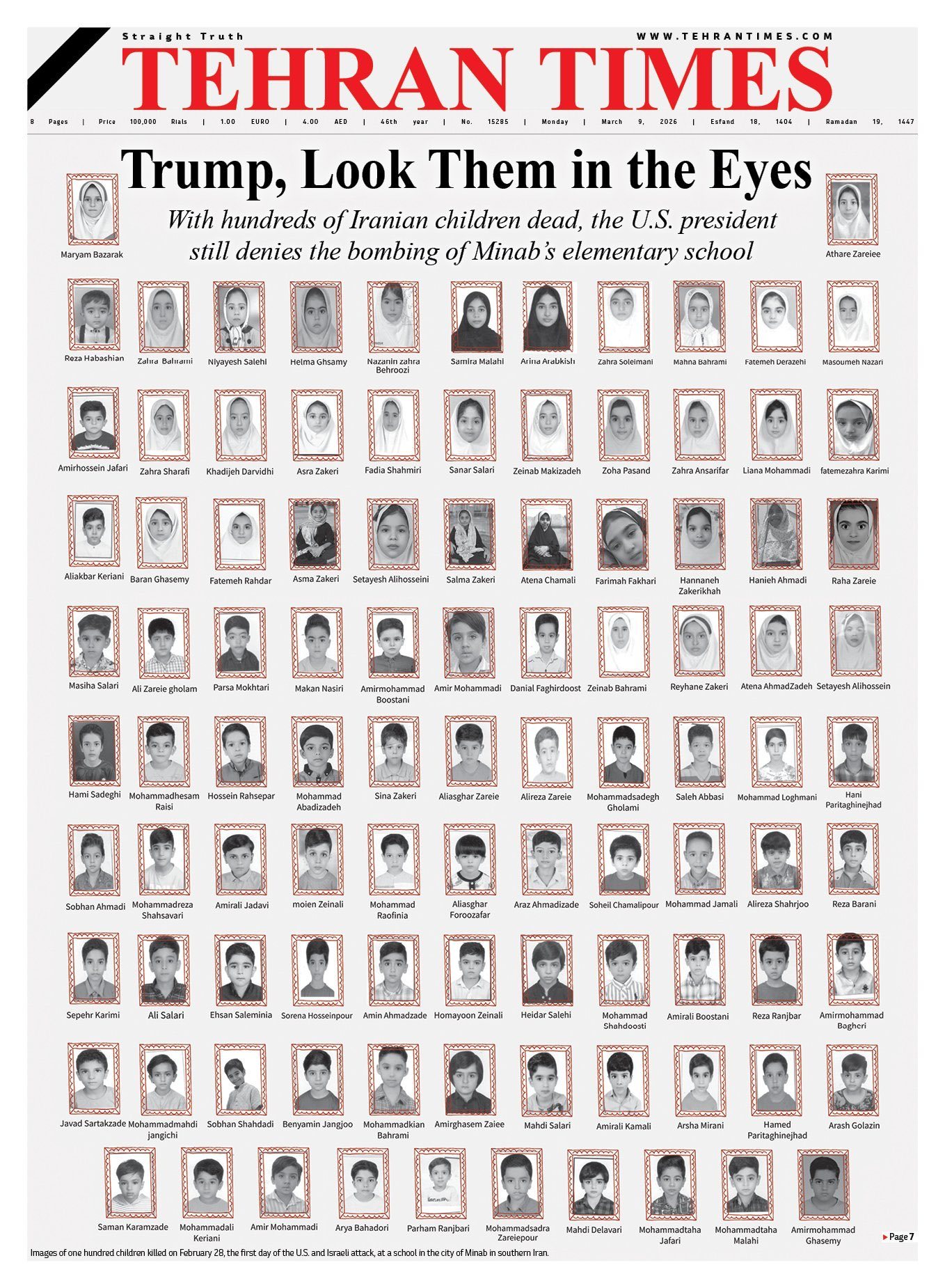 伊媒刊发上百遇难儿童照片:特朗普,请注视他们的眼睛