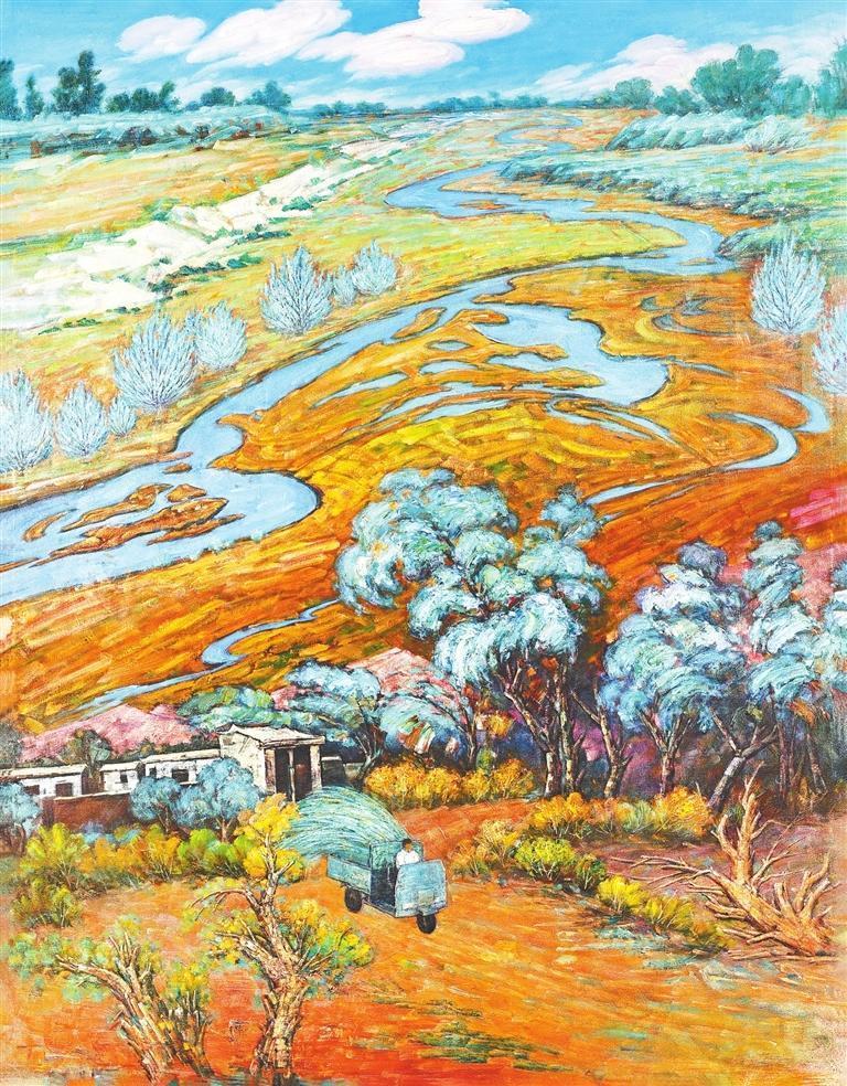 石羊播绿（油画）汪大庆