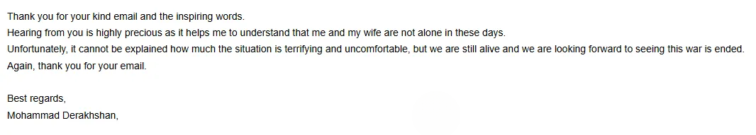 伊朗学生来信:谢谢母校,我们平安