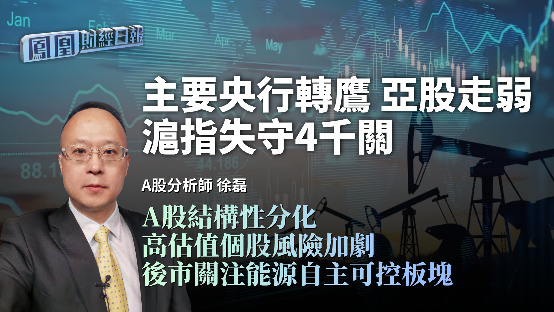 主要央行转鹰亚股走弱 沪指失守4千关 徐磊：A股结构性分化 高估值个股风险加剧 后市关注能源自主可控板块