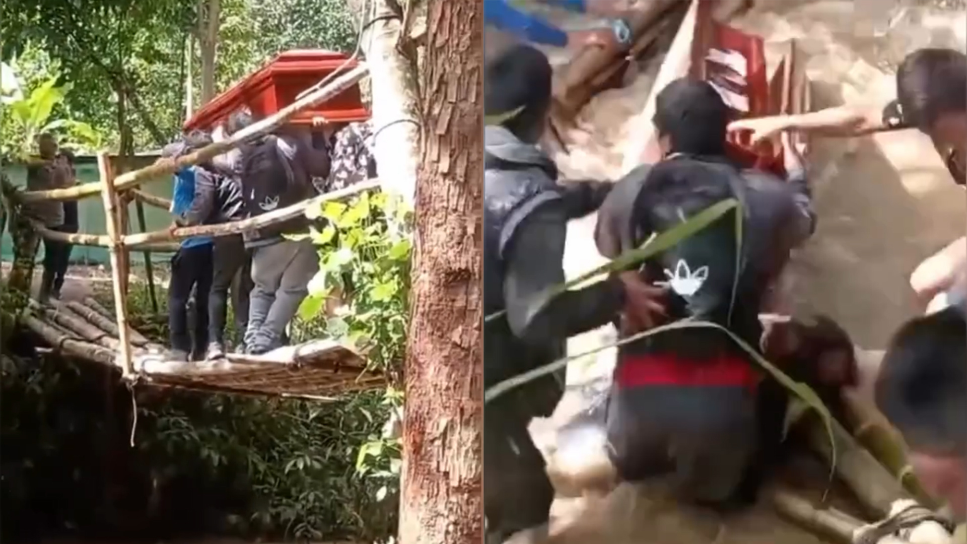 最后一程没能走完：秘鲁送葬队伍过桥遇垮塌，棺材坠河裂开，遗体险些被冲走