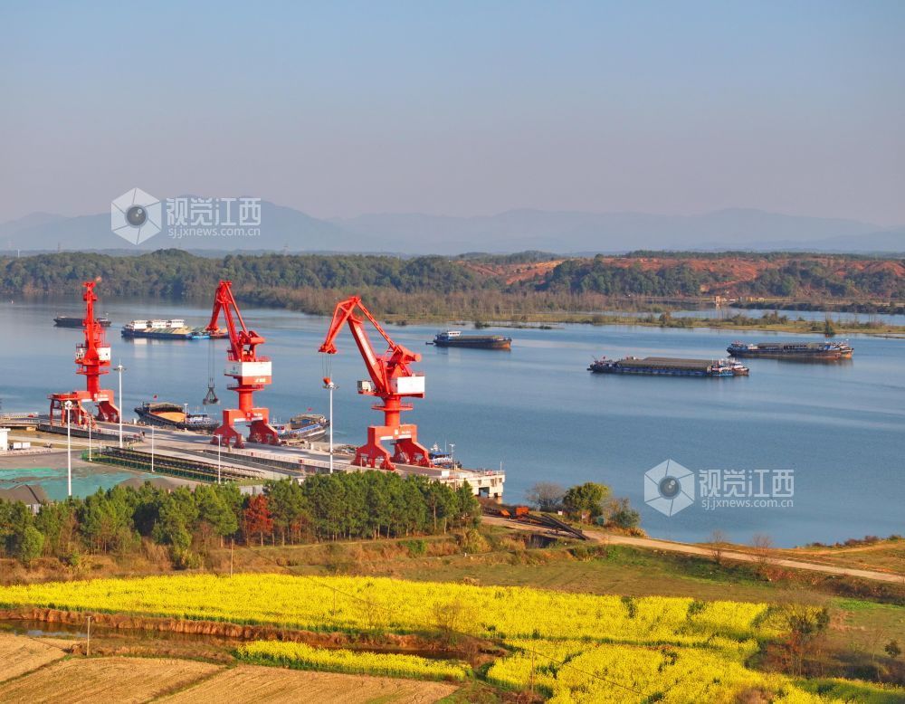 2026年3月14日，江西赣江泰和沿溪综合货运码头，起重机正在作业，一派繁忙的内河航运景象。