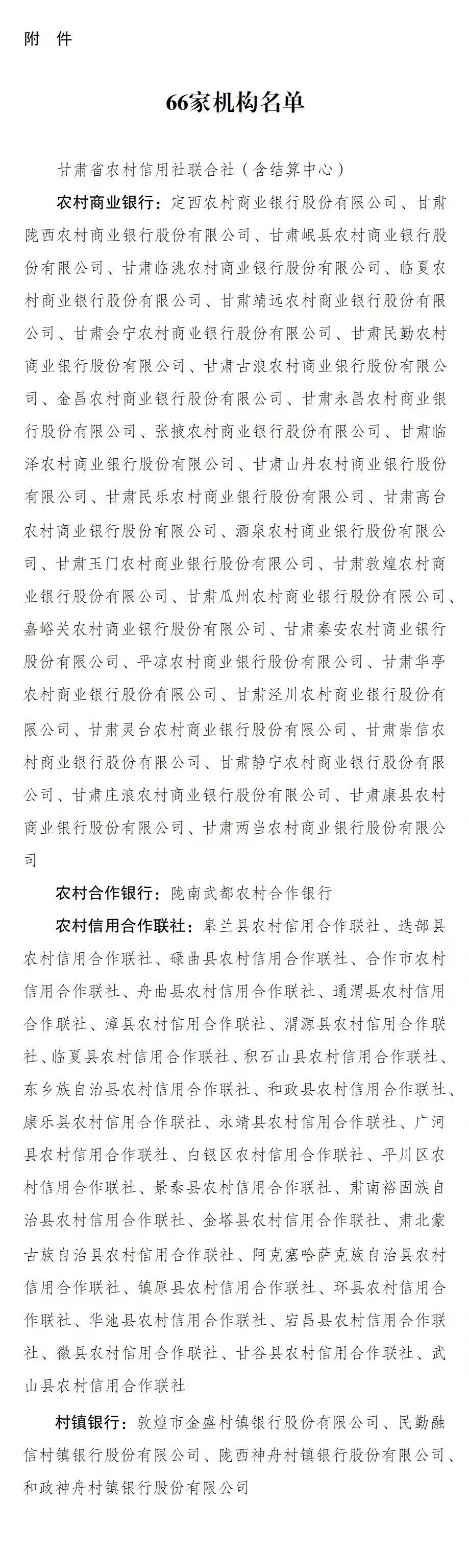 甘肃农商行获批开业　66家涉改机构解散