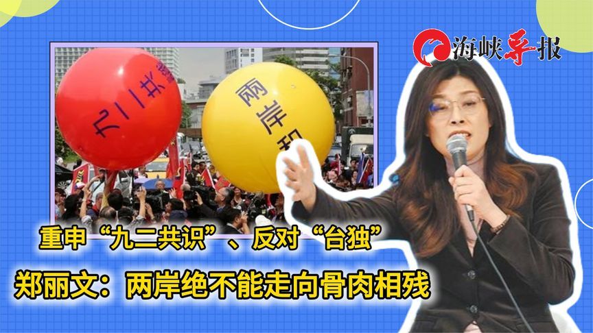 重申“九二共识”、反对“台独”，郑丽文：两岸绝不能走向骨肉相残